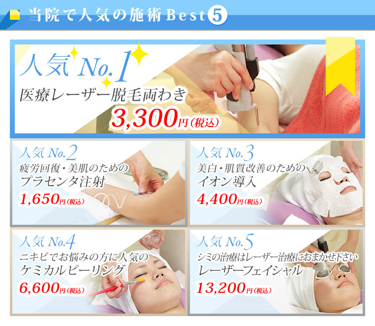 当院で人気の施術 Best5
